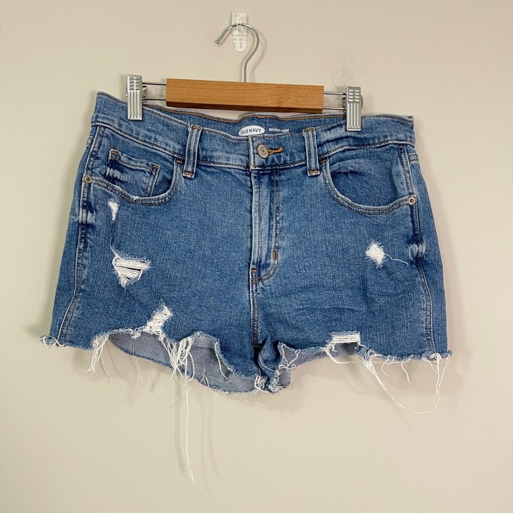 Old Navy Womens Jean Shorts Size 4 Blue Boyfriend Short Mid Rise Distressed